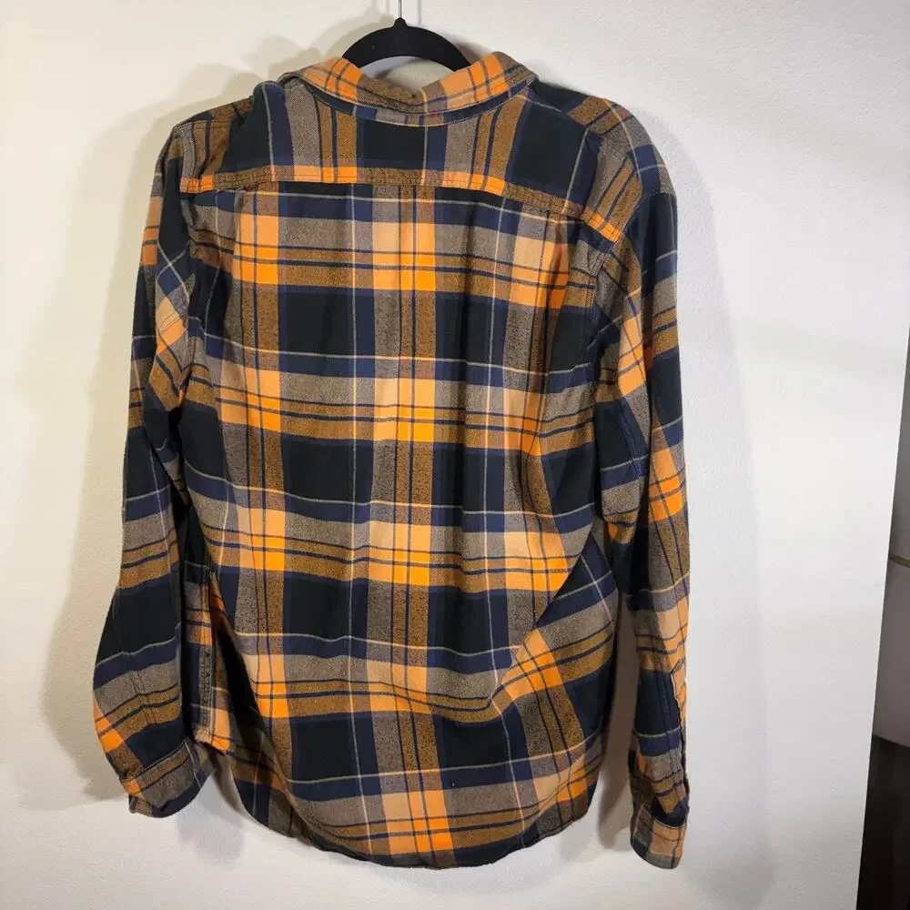 J.Crew Plaid Flannel Shirt Large Blue Orange Cotton Button Up